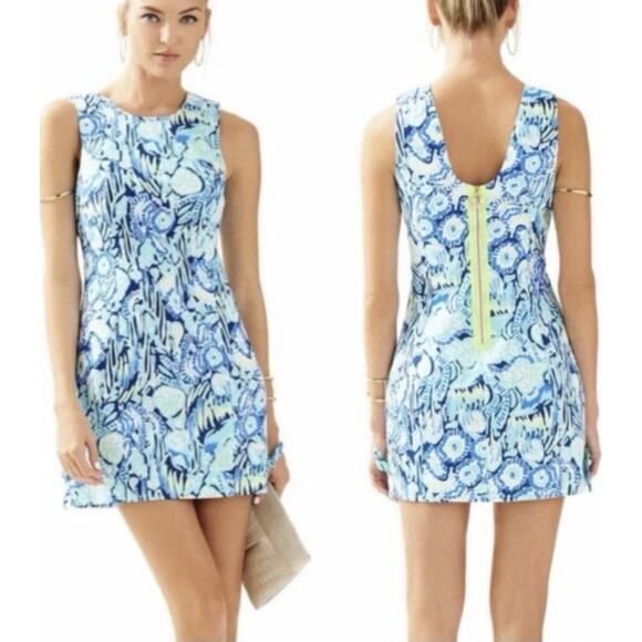 Lilly Pulitzer Mila Shift Dress Shells Ocean Blue Gold Sand Dollars Tropical 8 - Picture 12 of 16